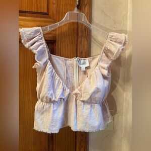 Anthropologie NEW MARE MARE Cotton Flutter Sleeve Crop Peplum Top S Blush